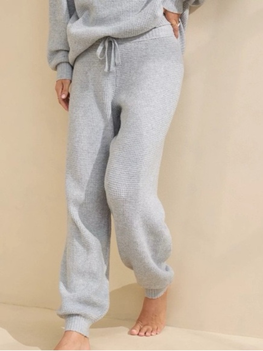 Aerie Cozy Up Grey Waffle Knit Slouchy Jogger Pants XS Loungewear